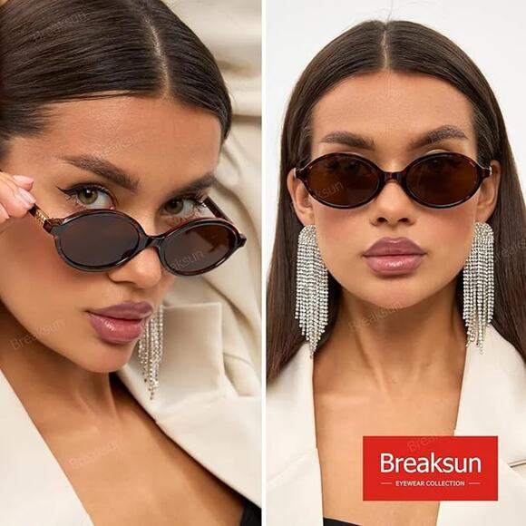 Retro Oval Sunglasses Women  Trendy 90s Vintage Round Tortoise Brown Sunnies - Picture 2 of 8